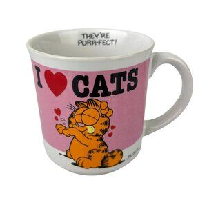 Garfield I (Heart) Cats Ceramic Coffee Tea Mug Hearts Love Made in Korea Vintage